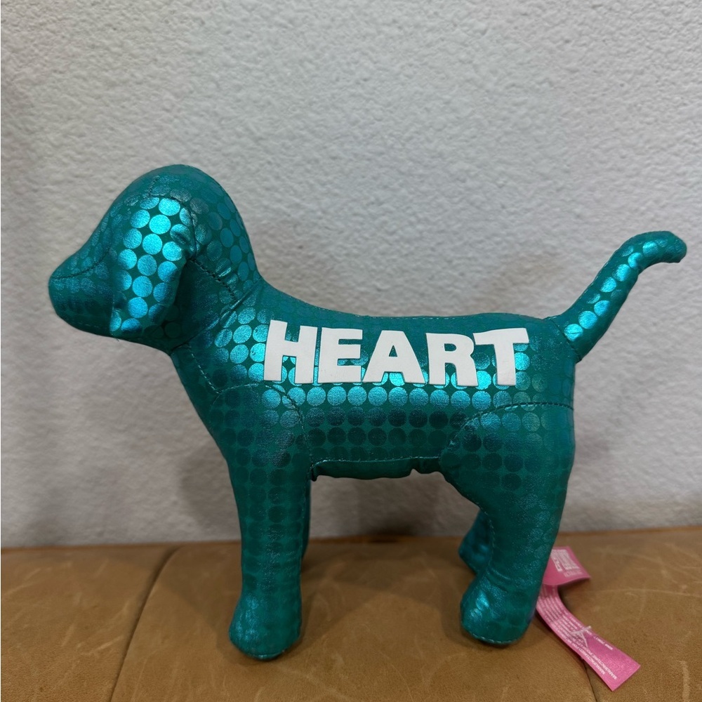 Victoria Secret Pink shiny small Teal Heart Dog Plush heart‎ mini